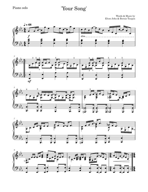 'Your Song' Piano Sheet music for Piano (Solo) | Musescore.com