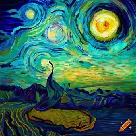 A surreal landscape painted in dali's and van gogh style