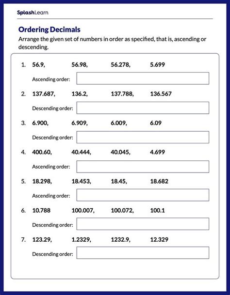 Arranging Decimals in Ascending/Descending Order - Math Worksheets ...