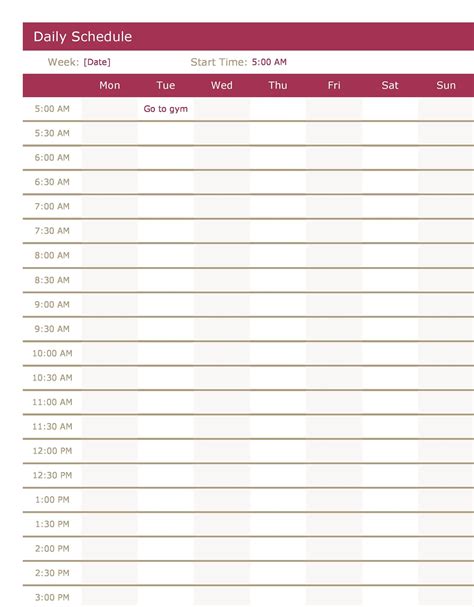 Printable Daily Calendar Template