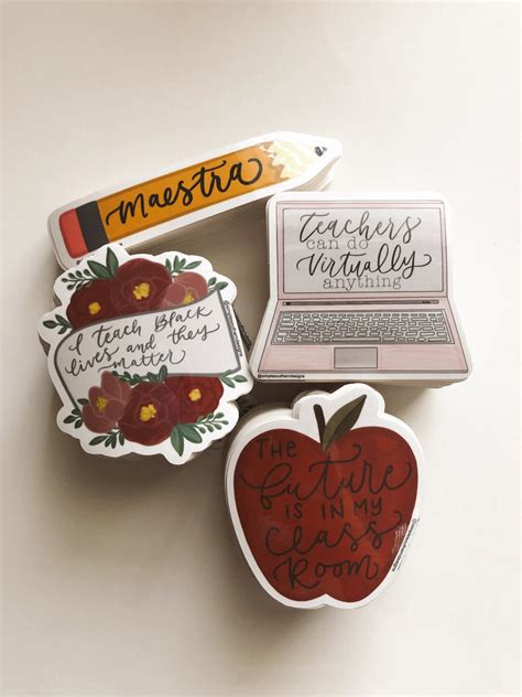 Set of 4 Cute Teacher Sticker Bundle | Teacher waterproof die cut stic ...