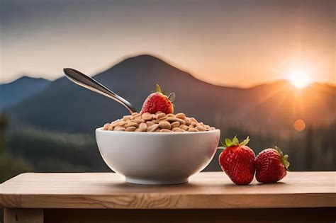 Premium AI Image | a bowl of cereal with a spoon and a bowl of cereal.