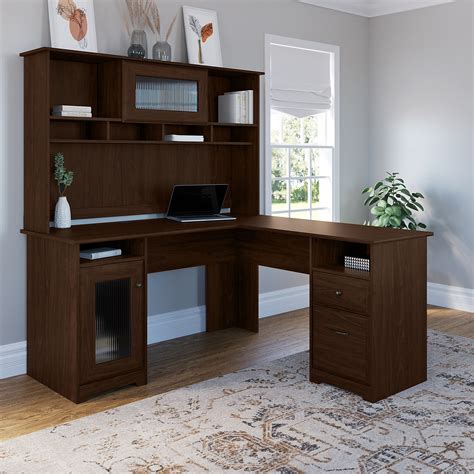 Bush Furniture Cabot 60W L Shaped Computer Desk with Hutch-C