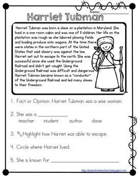 Harriet Tubman Reading Passage | Harriet tubman, Reading passages and ...