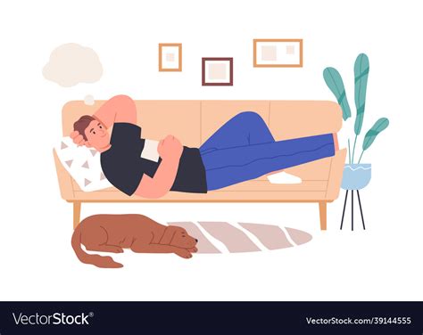 Relaxed person resting on sofa and dreaming Vector Image