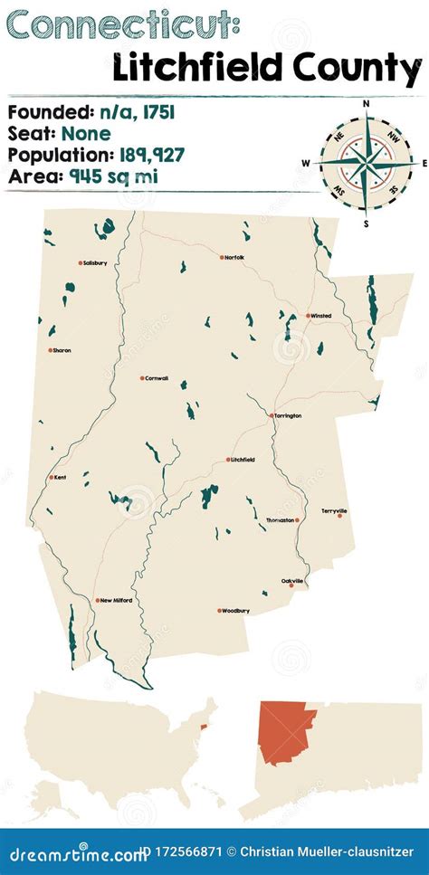 Map of Litchfield County in Connecticut Stock Vector - Illustration of ...