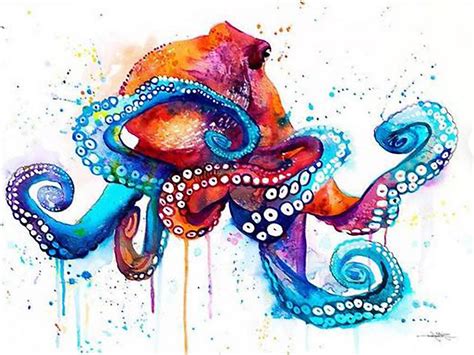 Octopus Watercolor DIY Painting By Diamonds Kit DIY Painting | Etsy