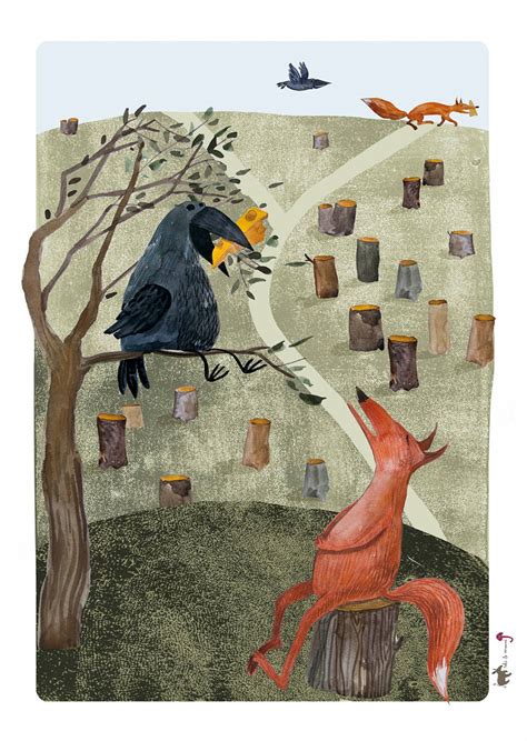 The Fox and the Crow Fable Aesop Poster Illustration Wall | Etsy