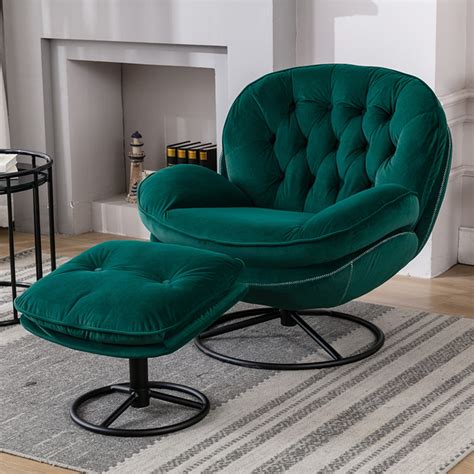 Velvet Swivel Accent Chair with Ottoman Set, Modern Lounge Chair with ...