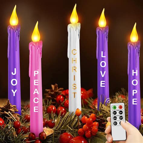 5 Pcs LED Flameless Advent Candle Set Christmas Advent Candles with ...