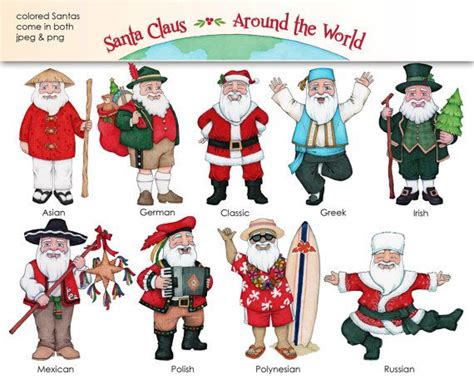 Santa Claus Around the World Digital Clip Art Coloring Pages - Etsy ...