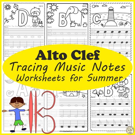 Alto Clef Tracing Music Worksheets for Summer