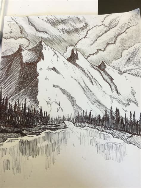 #mountains #drawing | Nature art drawings, Landscape sketch, Landscape ...