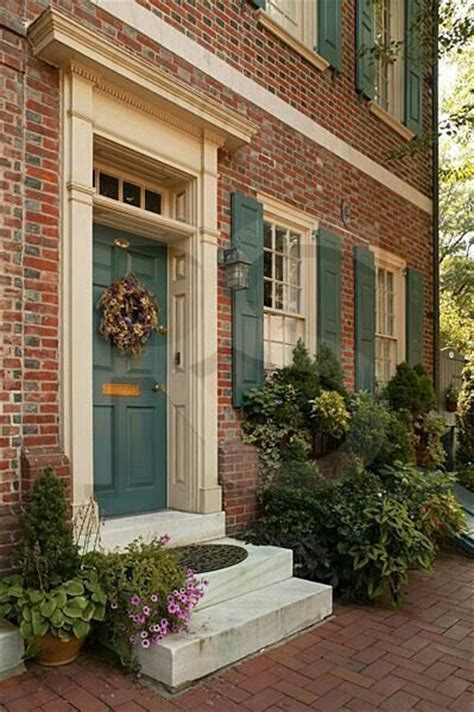 Love the brick with the blue | Red brick house exterior, Red brick ...