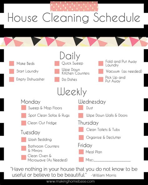 A Basic Cleaning Schedule Checklist Printable