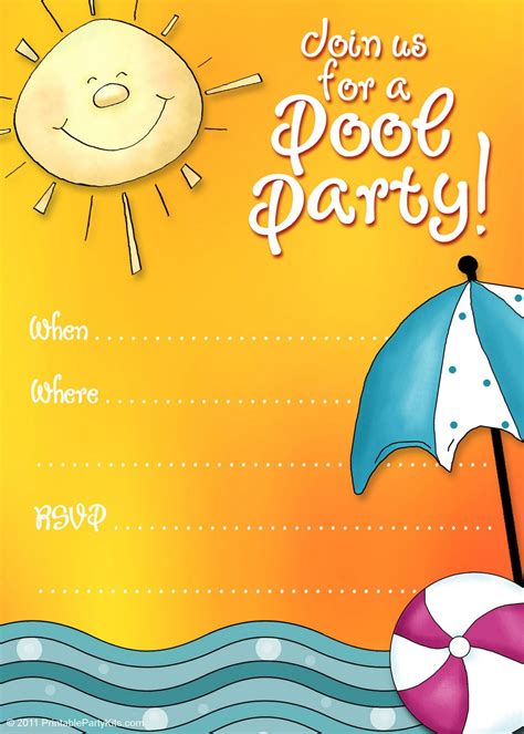 Pool Party Birthday Party Invitations Templates Free Download | Drevio ...