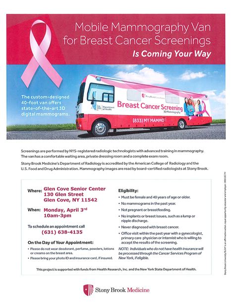 Mobile Mammogram Van for Breast Cancer Screenings. Monday, April 3rd ...