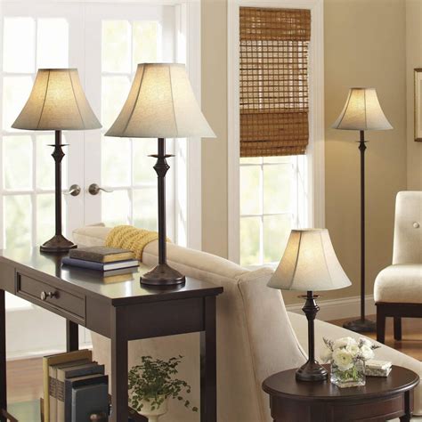 Living Room 4-Piece Lamp Set Floor Table Accent Lamps Leather Shade ...