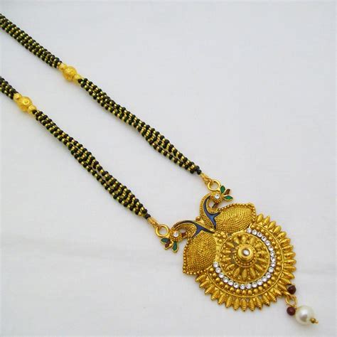 Meenakari Peacock Gold Plated Mangalsutra Indian Black Beads Bridal ...