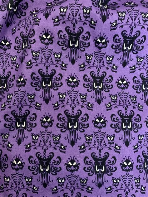 Fun Poly Cotton Fabric Disney Haunted Mansion Purple Wallpaper 14 Yard ...