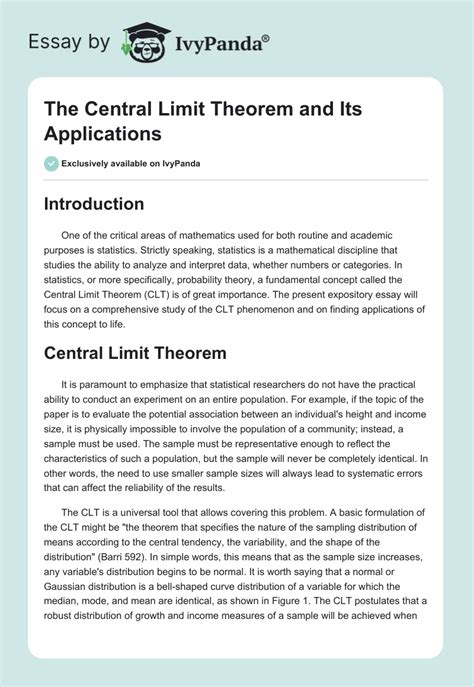 The Central Limit Theorem and Its Applications - 694 Words | Essay Example