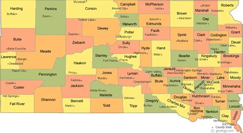 South Dakota County Map with County Seats - 66 Counties | Flickr