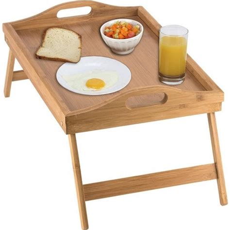 Wooden Breakfast Bed Tray With Folding Legs - Bamboo Bed Table - Bed ...