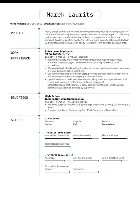 Auto Mechanic Resume Examples Samples For 2023, 56% OFF