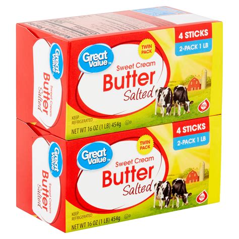 Great Value Salted Sweet Cream Butter, 16 oz, (4 Sticks, 2 Pack ...