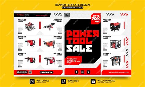 Premium Vector | Banner template design for hardware store product catalog