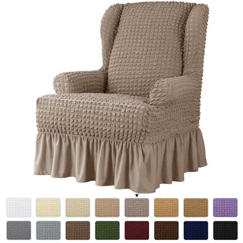 Subrtex Stretch Wingback Chair Cover Soft Durable Skirt Style Wingback ...