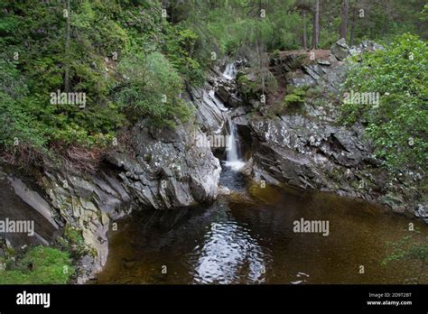 Pool at base of waterfall, The Falls of Bruar Perthshire, Scotland, UK ...