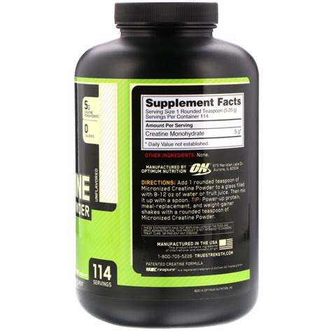 Optimum Nutrition Micronized Creatine Powder Unflavored 600 Grams ...