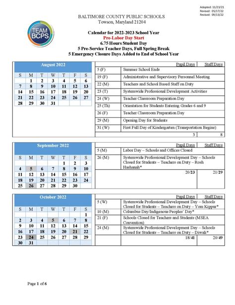 Baltimore County Public Schools Calendar Holidays 2022-2023