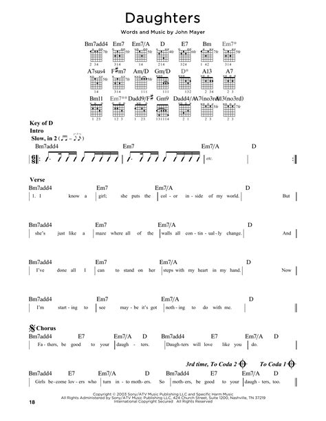 Daughters by John Mayer - Guitar Lead Sheet - Guitar Instructor