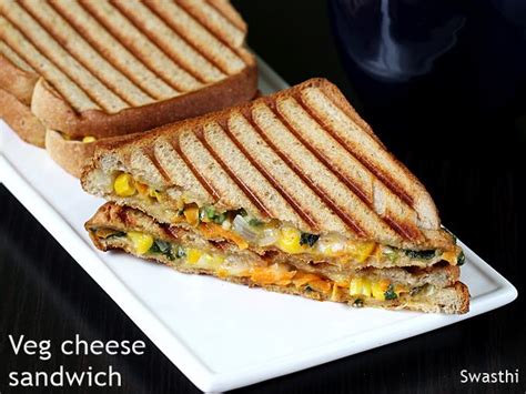 Veg cheese sandwich ( Vegetable cheese sandwich) - Swasthi's Recipes