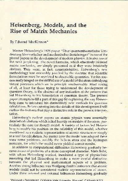 (PDF) Heisenberg, Models and the Rise of Matrix Mechanics | Edward ...