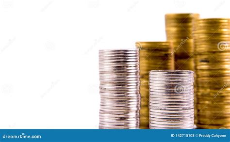 Silver and Gold Coins Stacks Closeup Stock Image - Image of growth ...