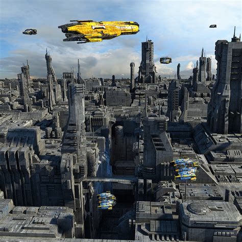 3d sci-fi city scenes scifi space