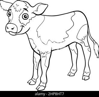 COLORING PAGE of a cow. calf cute funny character linear illustration ...