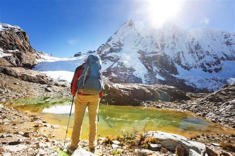 Premium Photo | Hiking scene in cordillera mountains, peru