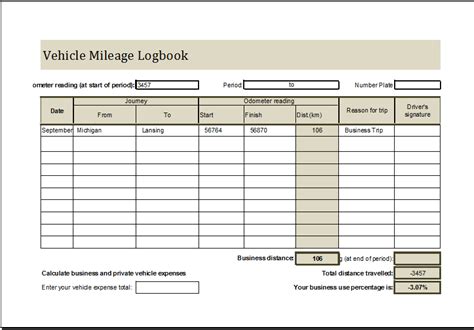 Vehicle Mileage Log book download at http://www.xltemplates.org/vehicle ...