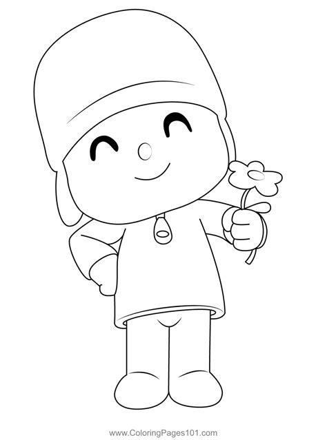 Pocoyo Flower Coloring Page for Kids - Free Pocoyo Printable Coloring ...