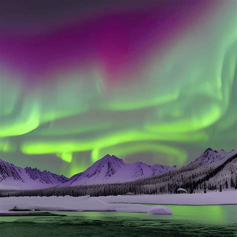 Alaska Winter Night Mountain and Aurora Borealis Graphic · Creative Fabrica