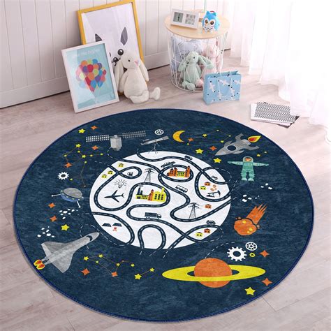 Space Themed Round Rug Non-slip Circle Rug Educational Rug - Etsy