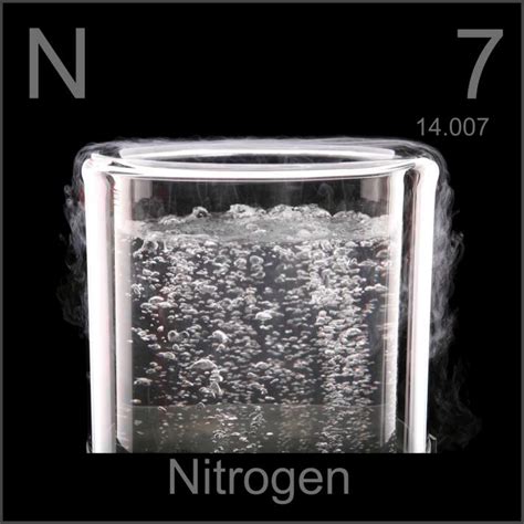 Liquid nitrogen, a sample of the element Nitrogen in the Periodic Table