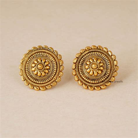 Gold Finish Round Stud Earrings - South India Jewels