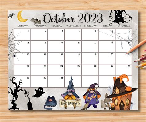 EDITABLE October 2023 Calendar Happy Halloween With Cute - Etsy