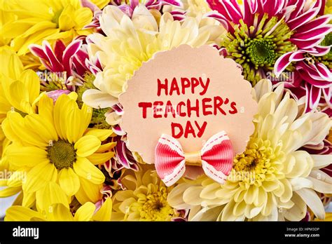 Flowers and Teacher's Day Card. Congratulation with Knowledge Day Stock ...