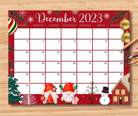 EDITABLE December 2023 Calendar Colorful Christmas With Cute - Etsy ...